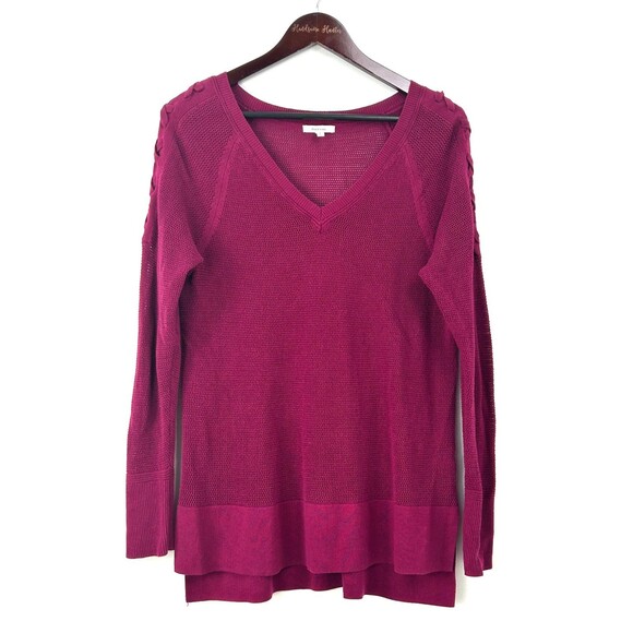 Maurices Open Knit Sweater Maroon Cut Out Shoulder Lightweight L Pullover 1159T - Picture 1 of 10